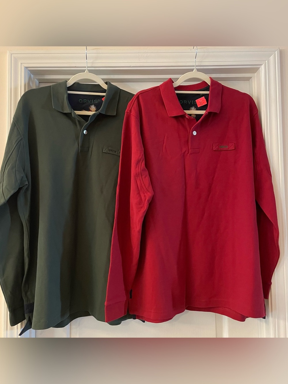 2 Orvis Men’s Long-Sleeve Polo Shirts - Red & Green Size Large